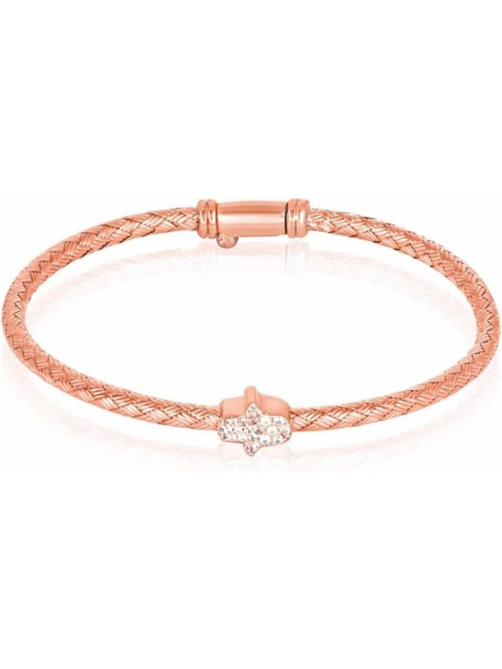 Sterling Silver Hamsa Hand Bangle Bracelet with CZ Stones - Protection Gift